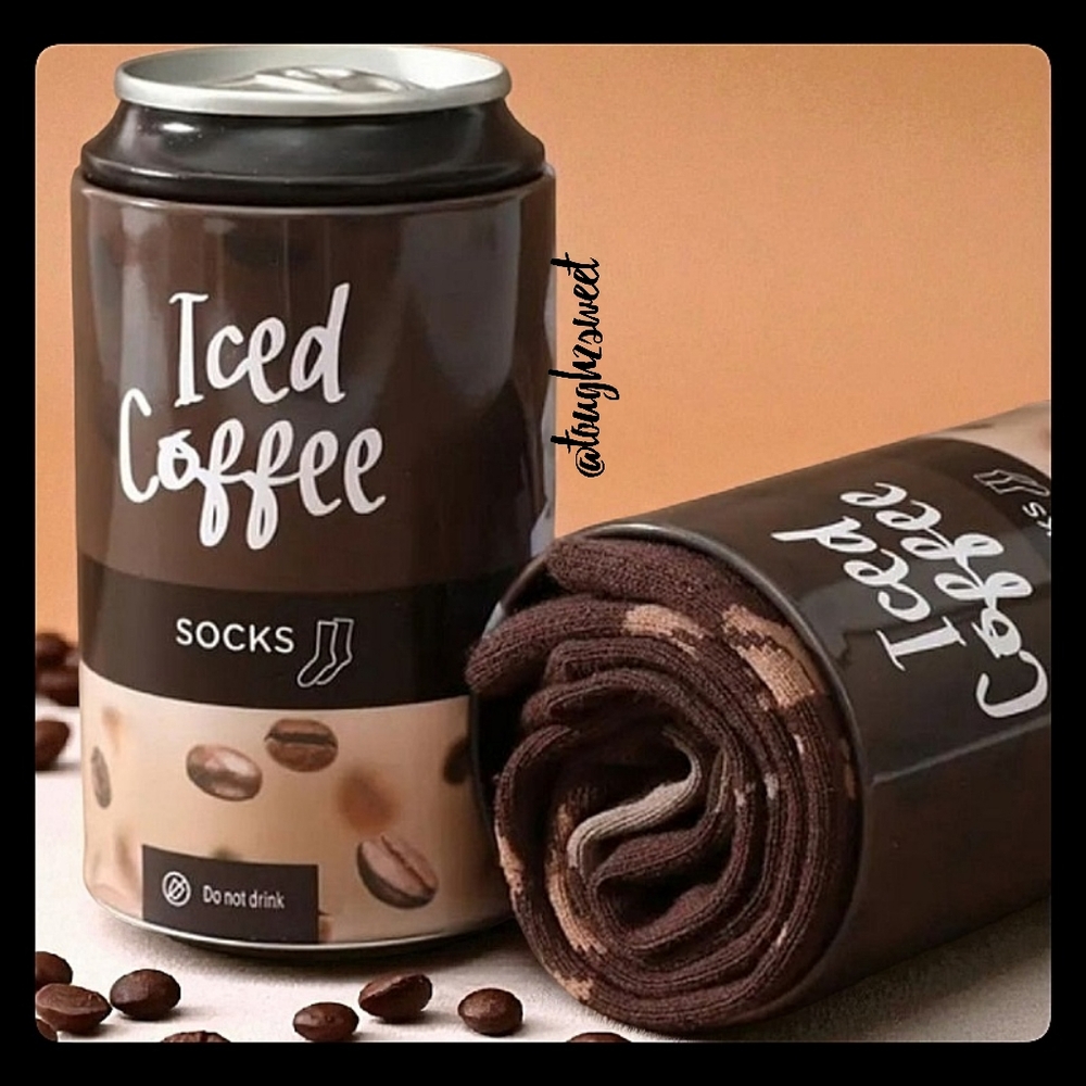 🆕️LAST 1🎉ICED COFFEE NOVELTY COLORFUL UNIQUE SOCKS/ 1 SET IN COFFEE "CAN"